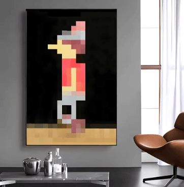 Quadro canvas pixel, figura in piedi su fondo scuro